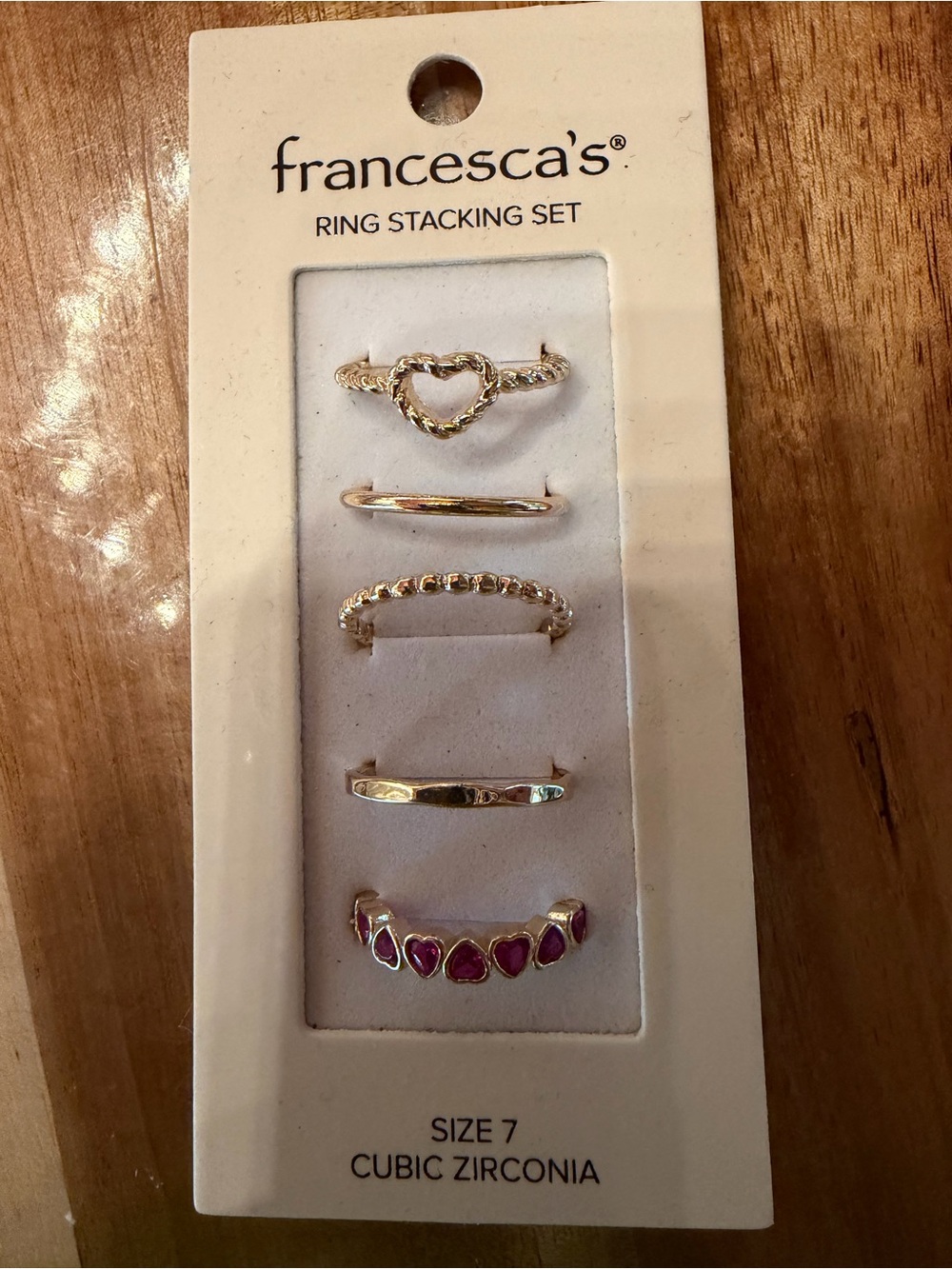 Francesca's Collections Gold Tone Stacking Ring Set with Pink Accents